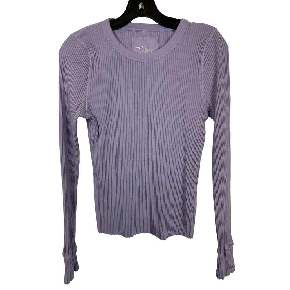 Aerie Ribbed Long Sleeve Top Lavender Purple Crew Neck Soft Girl Aesthetic Large